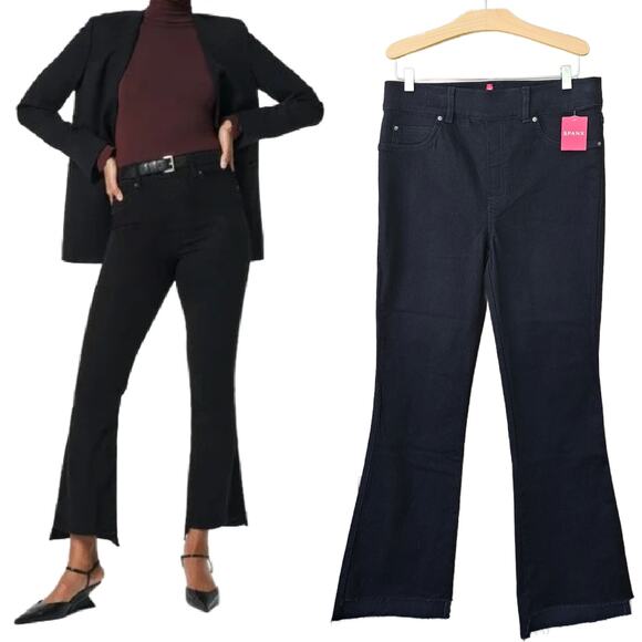 New SPANX Step Hem Kick Flare Jeans Size Medium Clean Black - Picture 1 of 10